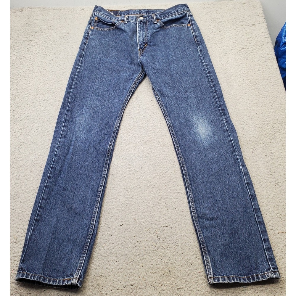 Levi's 505 Jeans Mens 33x34 Blue Denim Stretch‎ Faded Medium Wash Straight Leg